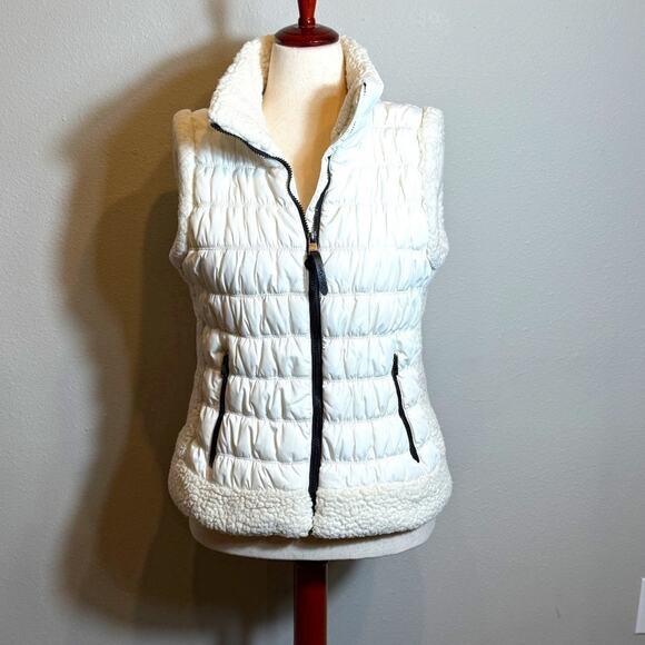 Calvin Klein white puffer vest with fleece color and borders & black zippers XL - Picture 1 of 9